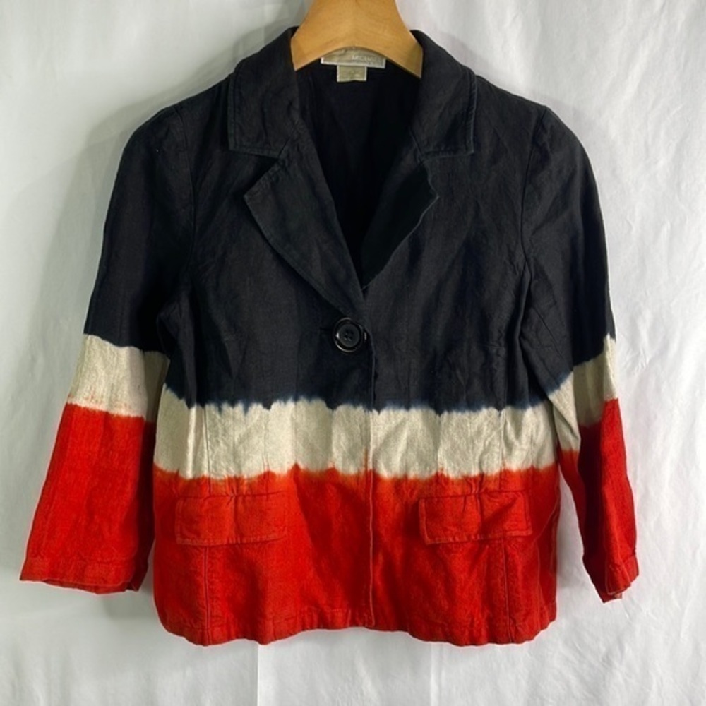 Michael Michael Kors, black tan and red tie dye dip, dye linen jacket